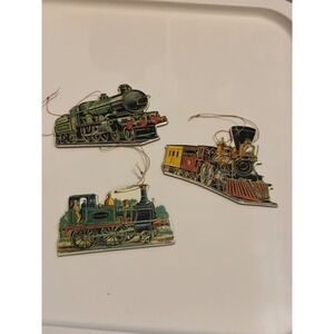 1985 B Shackman Train Ornaments Set of 3 Steam Locomotive Vulcan Gold Trim VTG